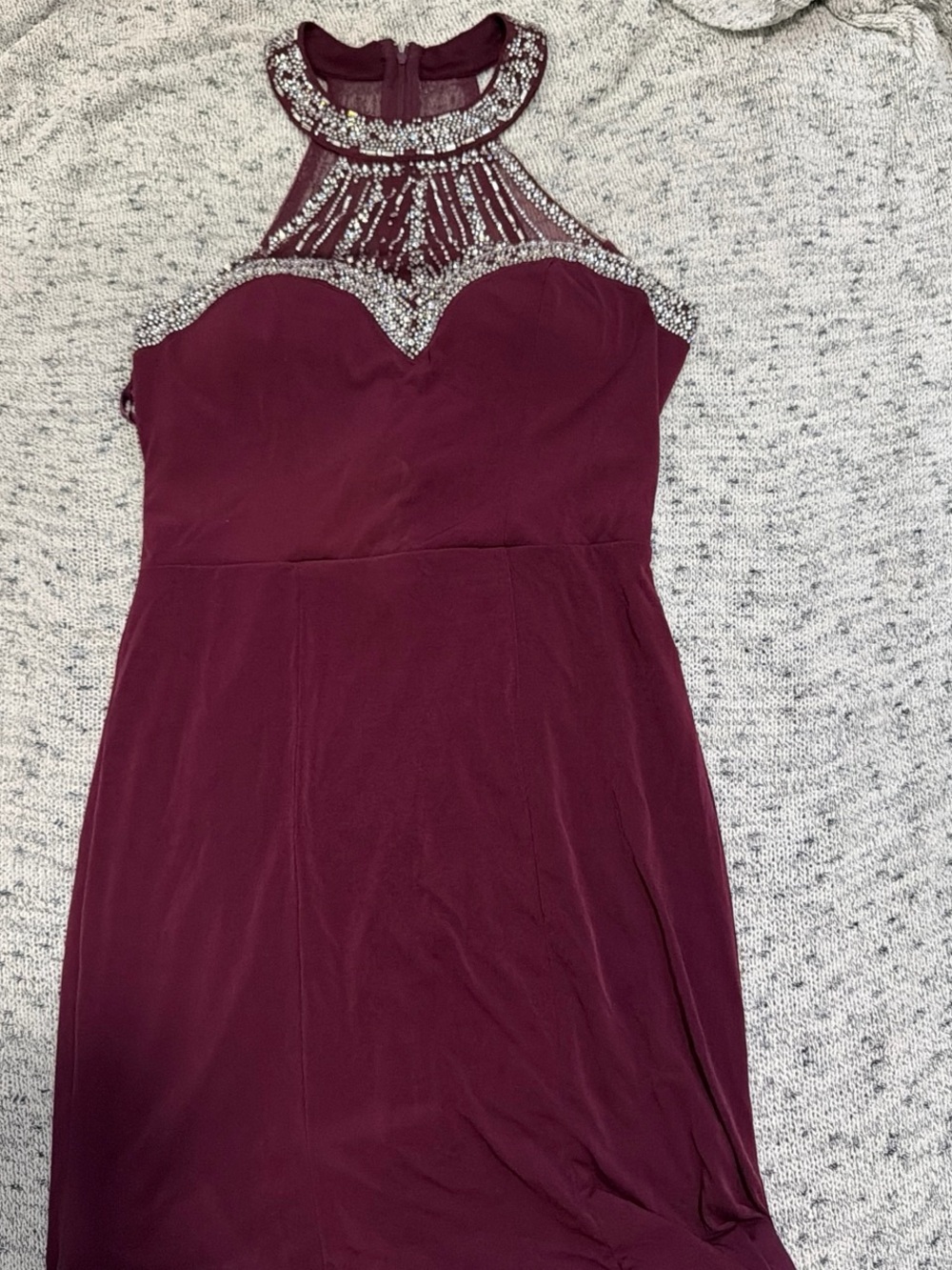 Embellished High-Neck Prom Dress in Wine